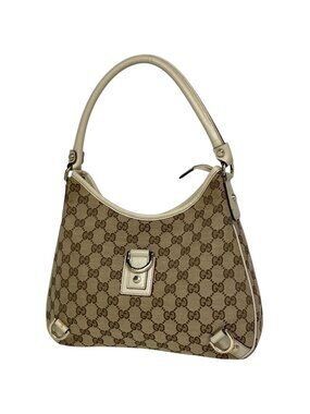 Gucci GG Pattern Shoulder Bag Abbey Canvas Beige